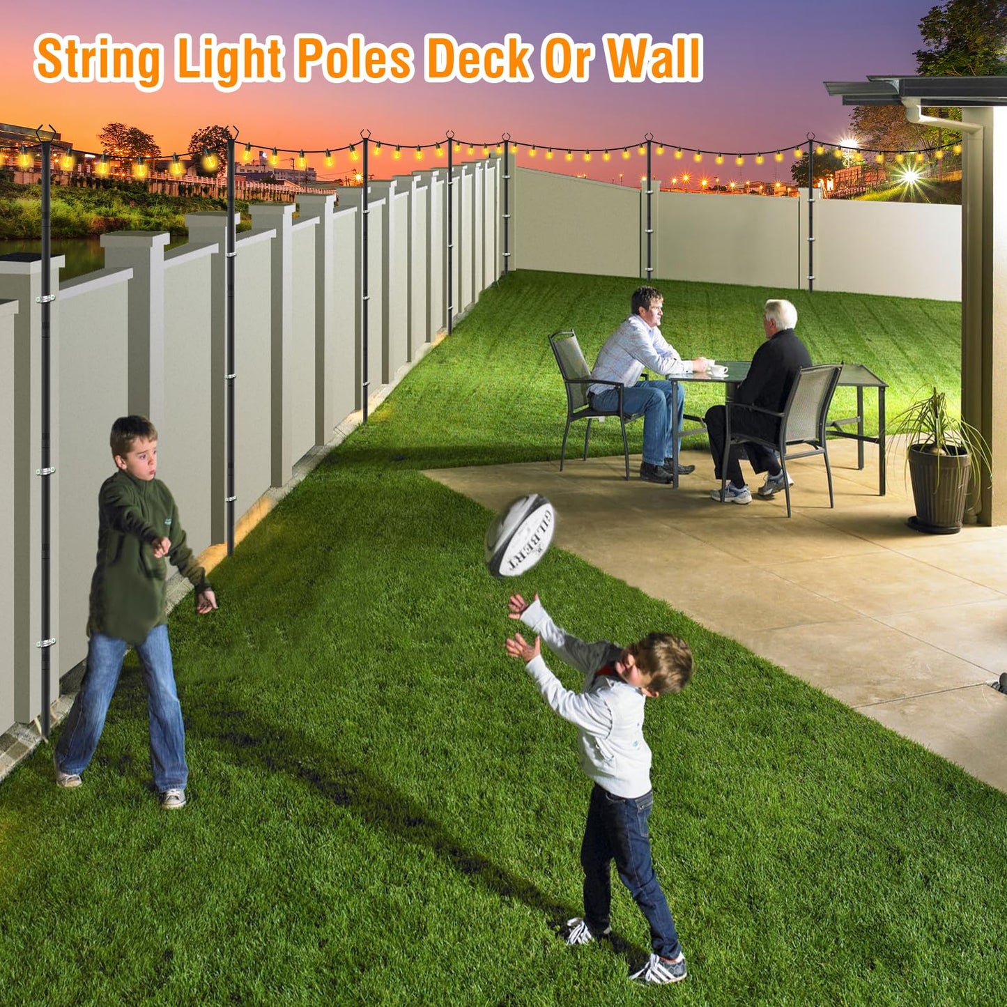 AILBTON 10Ft String Light Poles 2 Pack,Light Poles for Outside Lights,Outdoor with Fence Brackets Hanging Lights,Metal Stand Deck Patio Backyard