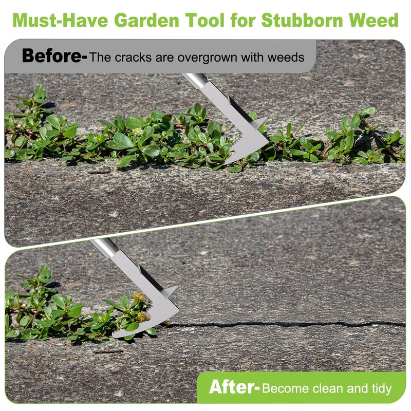 Crack Weeder, Stainless Steel Crevice Weeding Tool with 22'' to 64'' Adjustable Long Handle, L-Shaped Manual Weed Puller Spatula, Weed Remover Gardening Tool for Sidewalks Driveways Patio Pavers Rocks