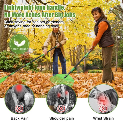 Heavy Duty Garden Rake for Leaves - 16.5'' Wide Leaf Rake for Yard Lawn, 42'' Adjustable,Outdoor Plastic Rakes for Sweep Leaves,Grass, Pine Needle,Lightweight for Women Seniors Kids