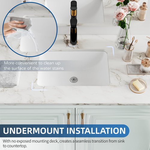 Undermount Bathroom Sink Rectangle, Hugsleek Interior Bowl Size 16 x 11 inch White Porcelain Ceramic Vessel Sink Under Counter Exterior Size 18x13in Rectangular Bath Sink Basin Lavatory Fireclay