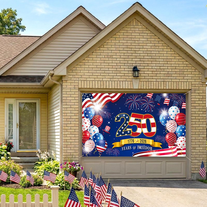 250th Anniversary American Backdrop, 4th of July Party Decorations,1776-2026 250th Birthday Fabric Banner with Grommets, Independence Day Decorations for Outdoor, Indoor, Yard, Garden, Porch