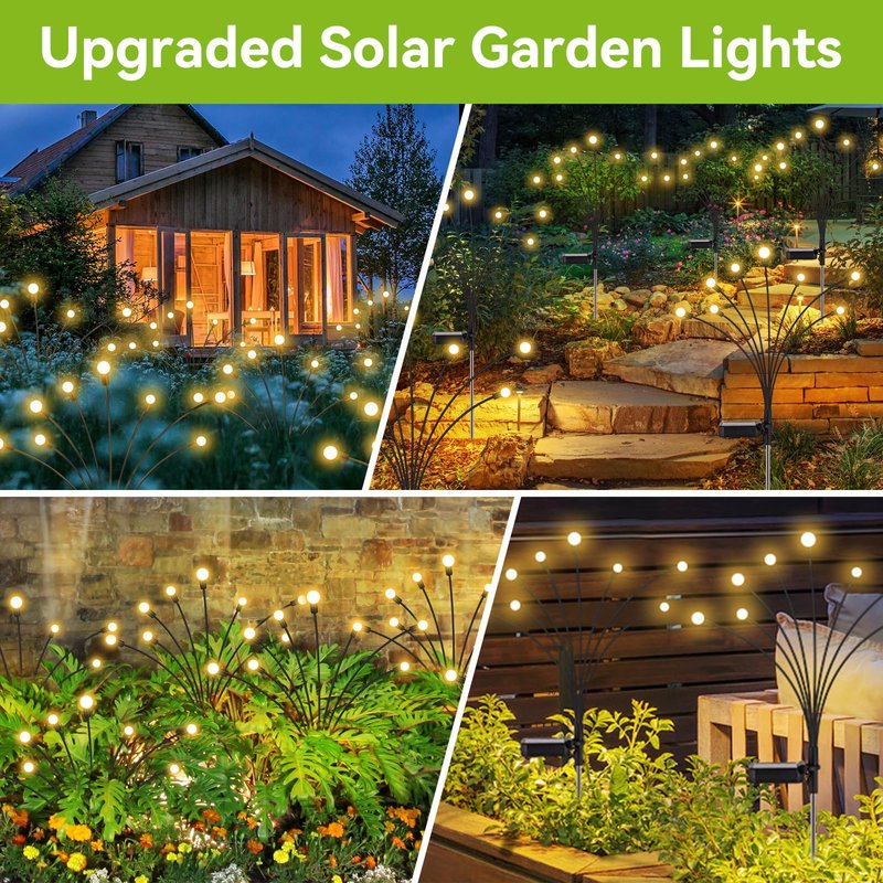 YShengMian Solar Garden Lights Outdoor Waterproof, 2 Pack 16 LED Swaying Light Firefly Light Outdoor Decor Lights for Garden Gifts for Pathway Party Christmas Decoration, Warm White