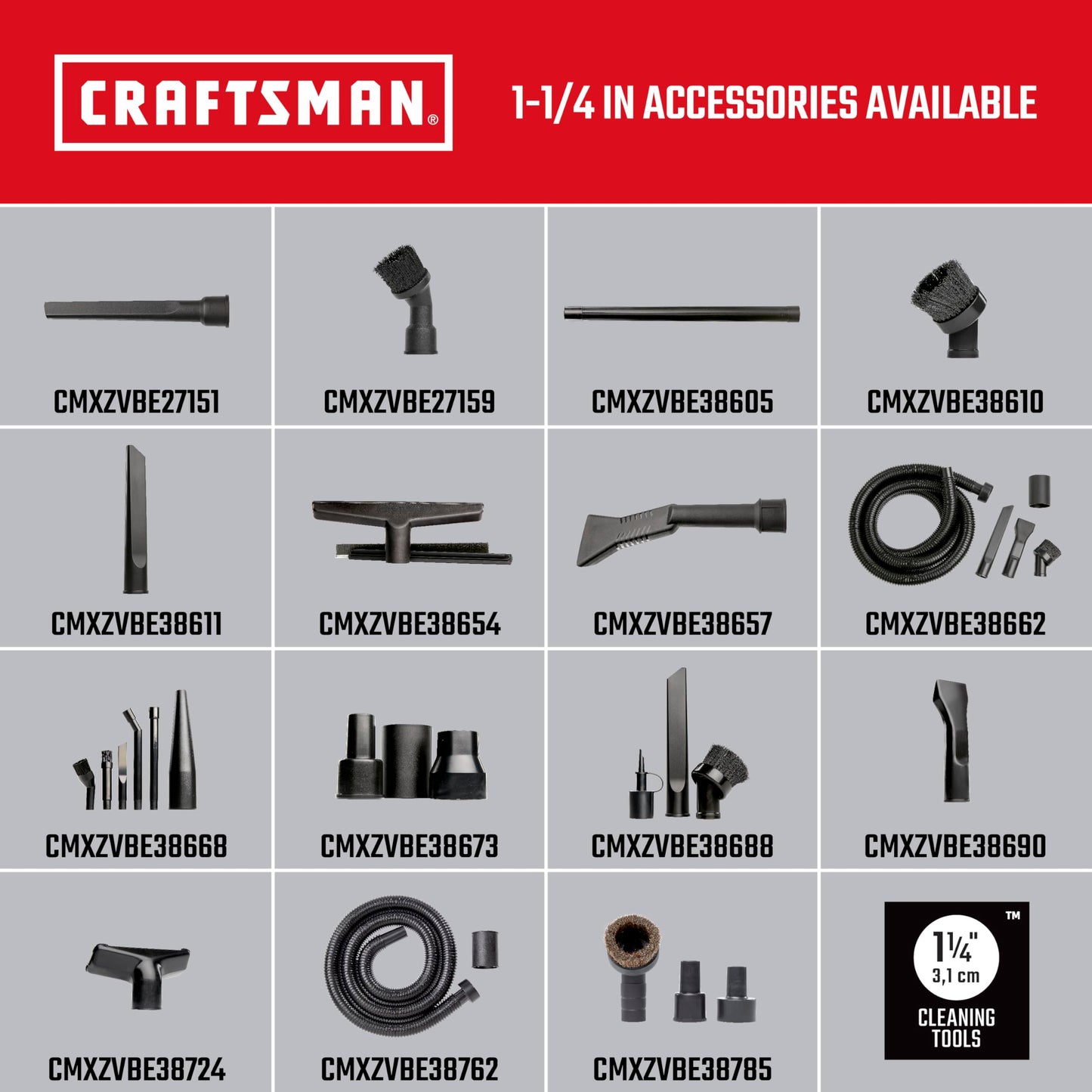 CRAFTSMAN CMXZVBE38690 1-1/4 in. Car Nozzle Wet Dry Vac Attachment, Industrial-Grade Shop Vacuum Accessory for Deep Automotive Cleaning, Fits 1-1/4 in. Hose Diameter