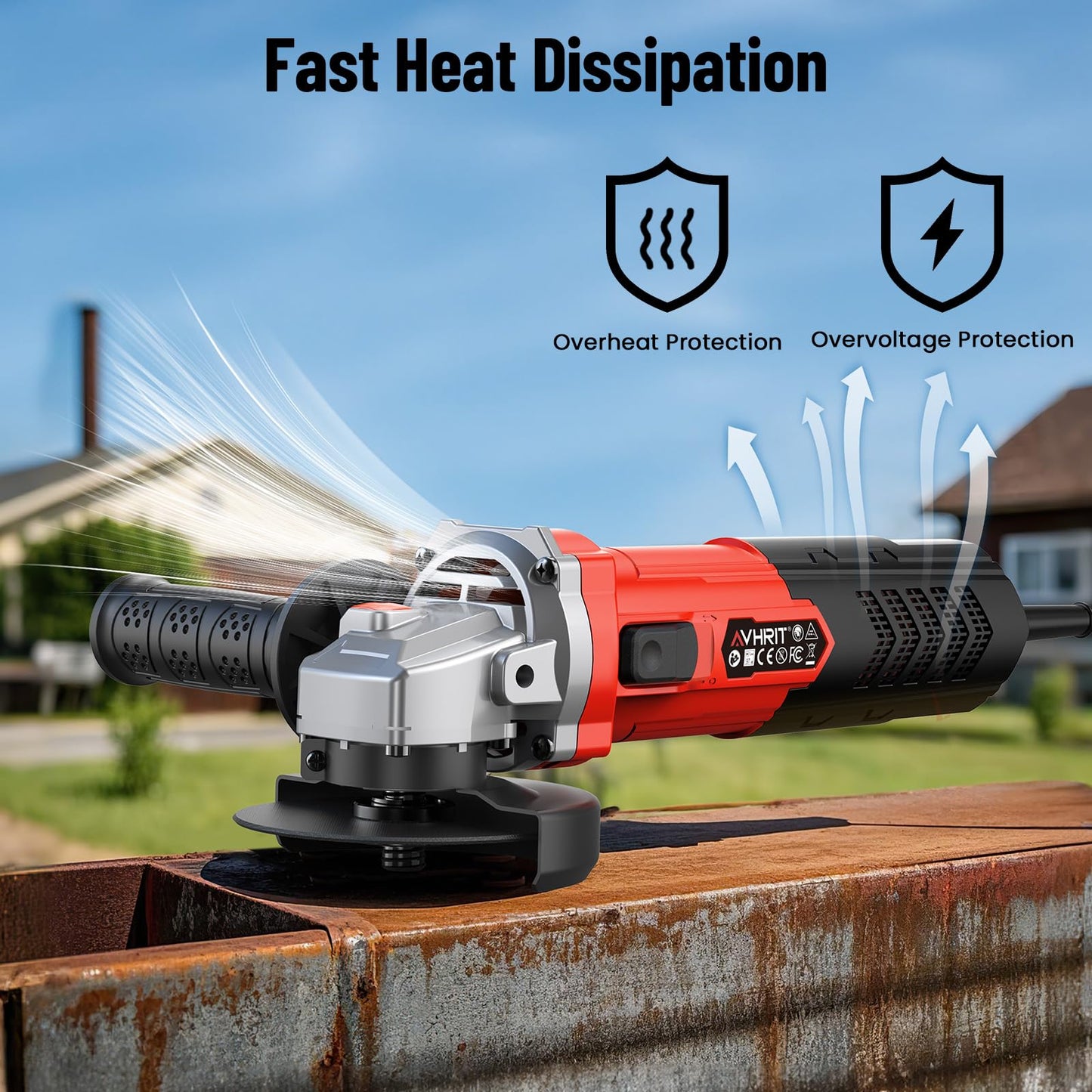Avhrit Angle Grinder 10 Amp, 4-1/2 inch Power Angle Grinder Tools with 13000 RPM, 1200W Small Angle Grinder for Cutting, Grinding, Polishing