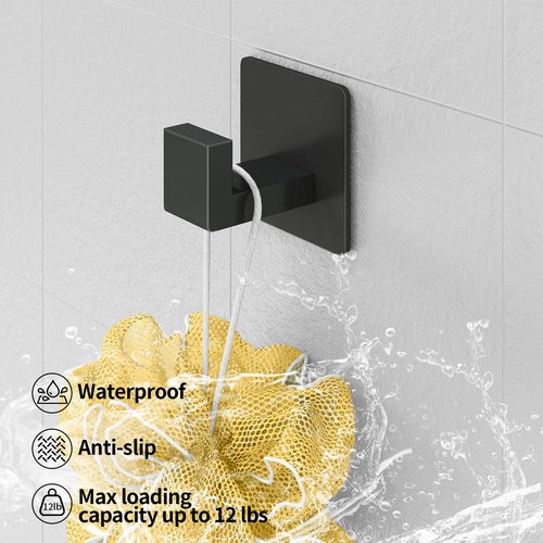 6 Pack Towel Hooks for Bathrooms Adhesive, Heavy Duty Shower Hooks for Inside Shower Wall, Stick on Self Adhesive Hooks for Robe Towel Coat, Bath Towel Hanger for Wall Kitchen Closet RV (Black)