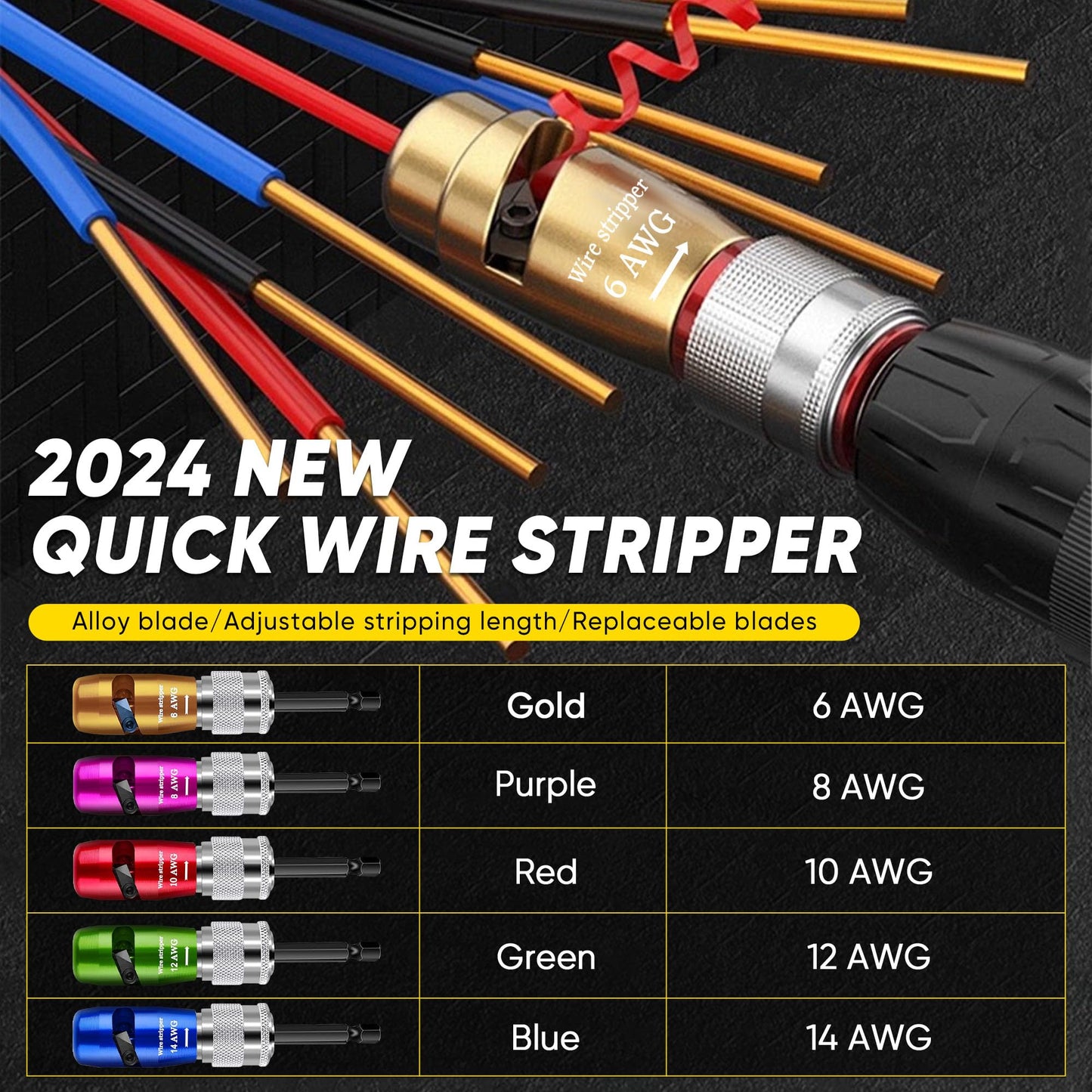 US Regulations Wire Stripping for Drill, Wire Stripping Tool & Wire Twisting Connector Set, Wire Twister Tool for Drill, 8 in 1 Quickly Drill Wire Stripping Professional Electrician Tools Set(8pcs)