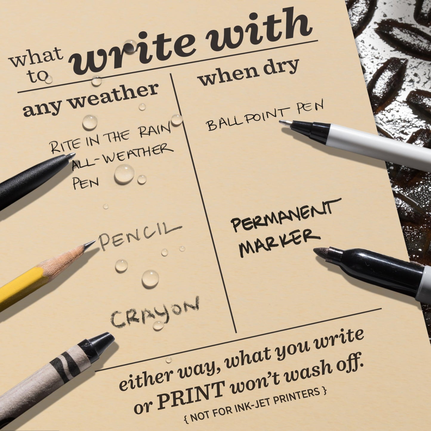 Rite In The Rain Weatherproof Copier Paper, 8.5" x 11", 20# Tan, 200 Sheet Pack (No. 9511T)