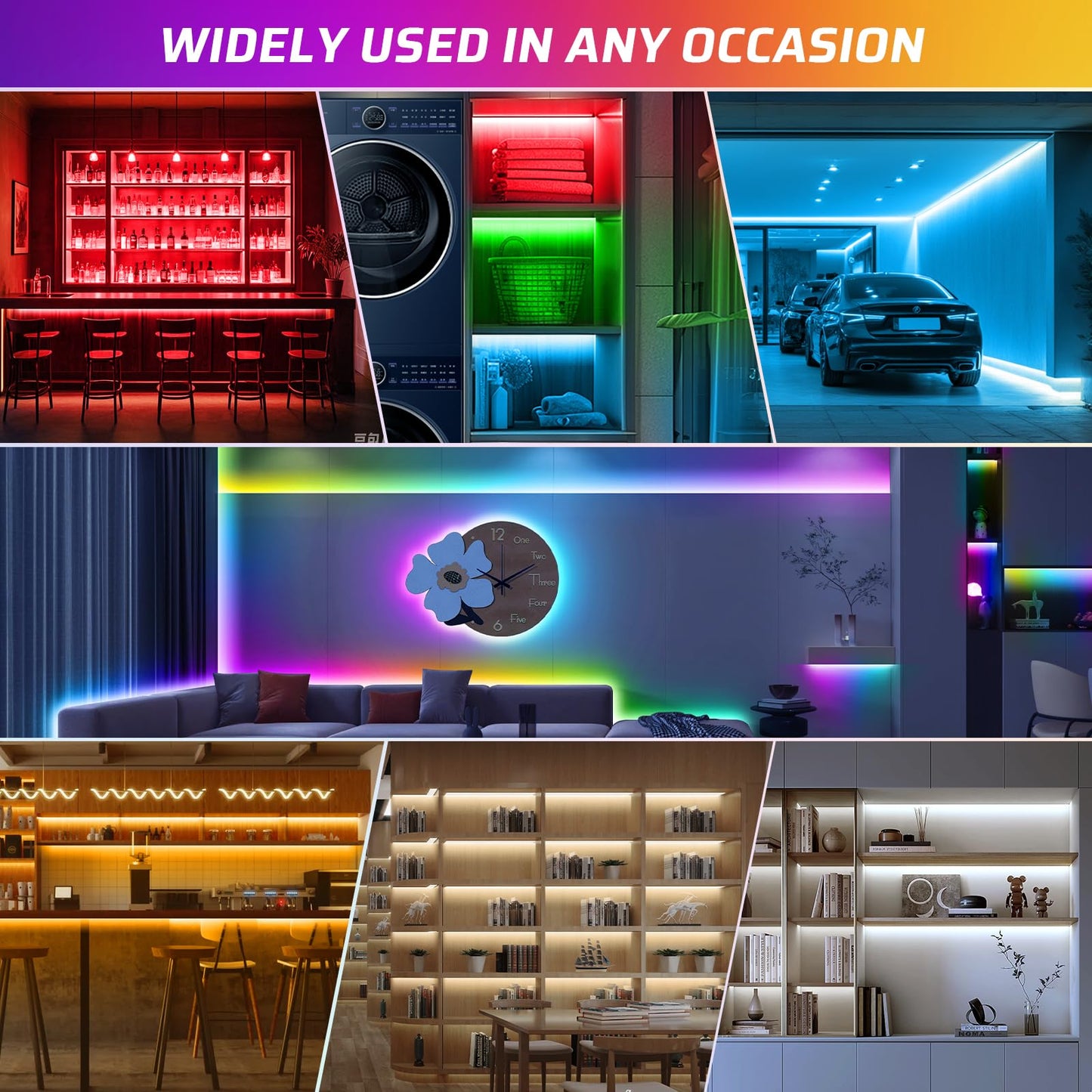 RGBWW+IC LED Strip Lights 50Ft, Dimmable Multi-Colored+3000K-6500K LED Lights with Remote and APP, Flexible Self-adhesive Color Changing LED Tape Lights, 24V Cuttable DIY Strip Lighting for Home Stair