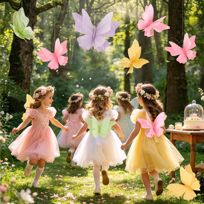 3D Hanging Butterfly Decorations Butterfly Party Decorations 4PCS Pastel Large Paper Butterfly Decorations for Girls Women Wedding Backdrop Birthday Flower Garden Party Decor