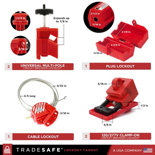 TRADESAFE Professional Lockout Tagout Kit - Loto Locks, Gate Valve Lock, Ball Valve Lockout, Circuit Breaker Locks, Hasps, Plug Lock, Cable Loto, Tag Out Tags and Ties Set (1 Key Per Padlock)