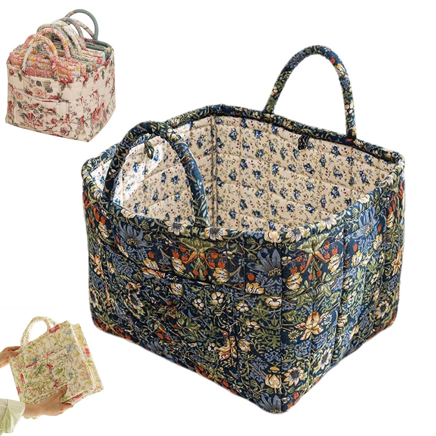 Boho Fabric Storage Basket - Bohemian Style Tote Bag, Boho Floral Laundry Baskets, Large Capacity Fabric Storage Basket for Clothes and Sundries (A)