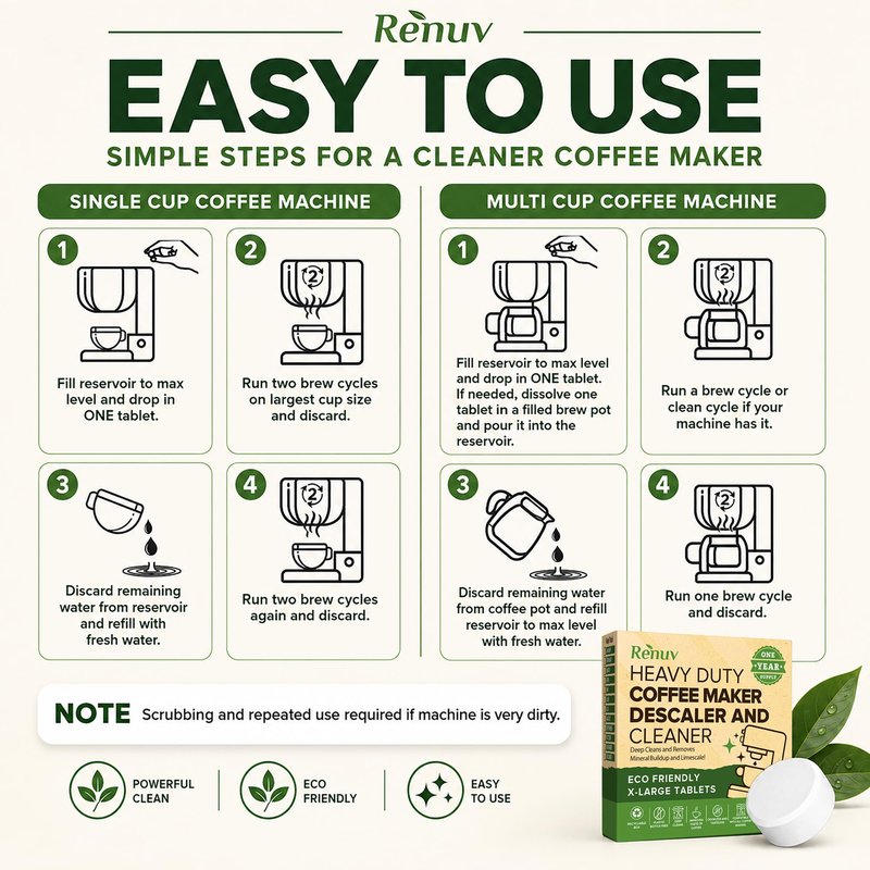 Renuv® Coffee Maker Cleaner & Descaler Tablets, 12 Uses
