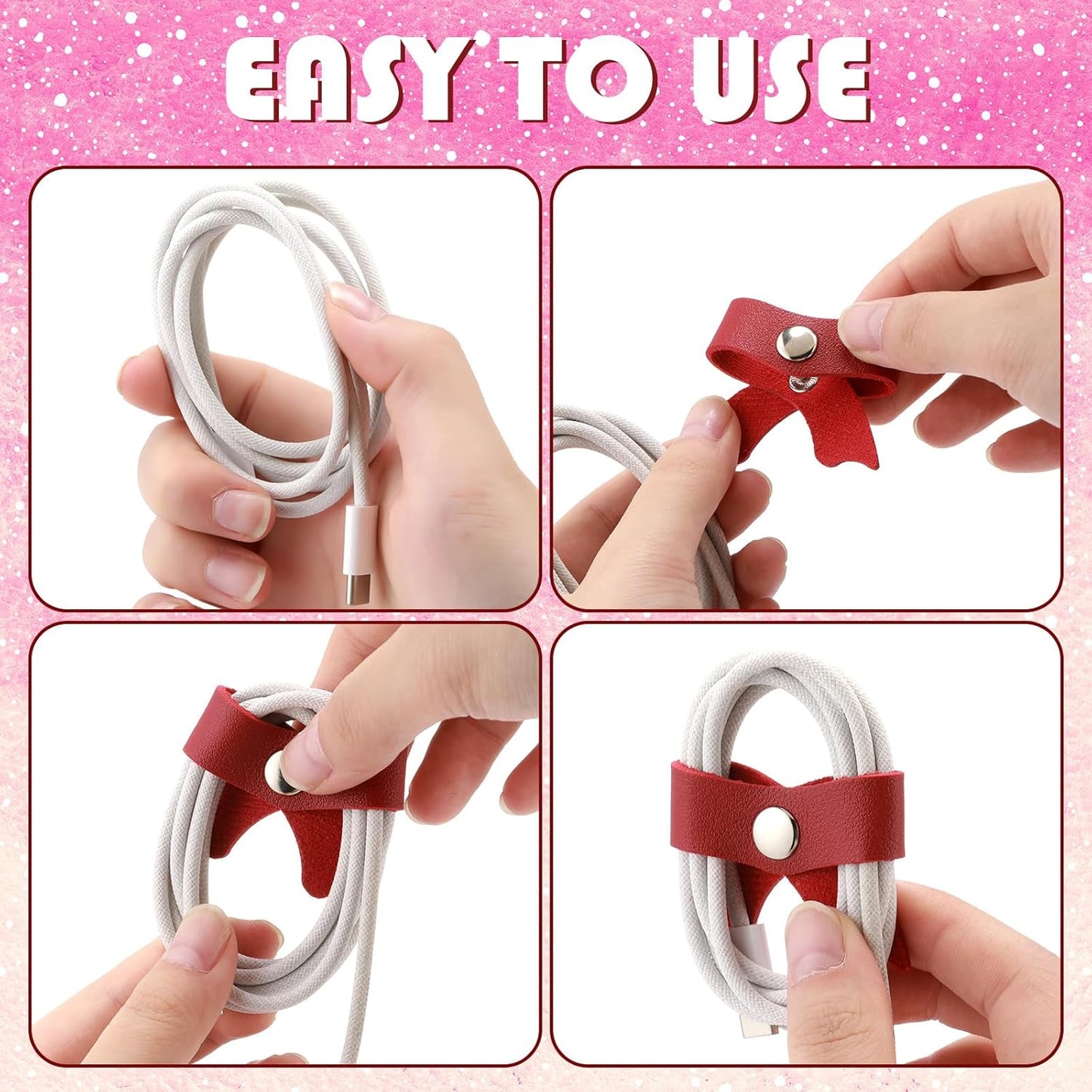 Weysat 12 Pcs PU Leather Charger Cord Organizer Bow Cord Keeper Headphone Earphone Bowknot Cable Management USB Cable Organizer