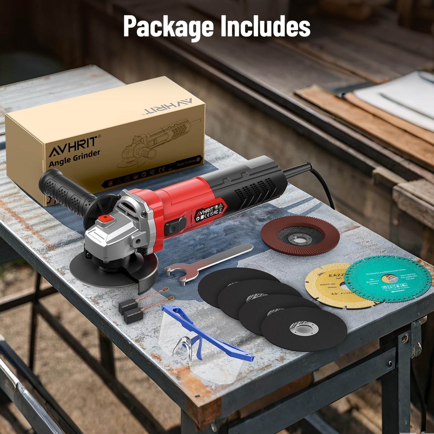 Avhrit Angle Grinder 10 Amp, 4-1/2 inch Power Angle Grinder Tools with 13000 RPM, 1200W Small Angle Grinder for Cutting, Grinding, Polishing