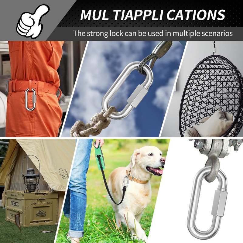 15 Pack Heavy-Duty Chain Hooks Quick Links - 304 Stainless Steel 1/8" Locking Carabiner Anti-Rust Chain Connector Quick Link for Towing,Swing,Shade Sail,Bird Toys,Capacity 175lb