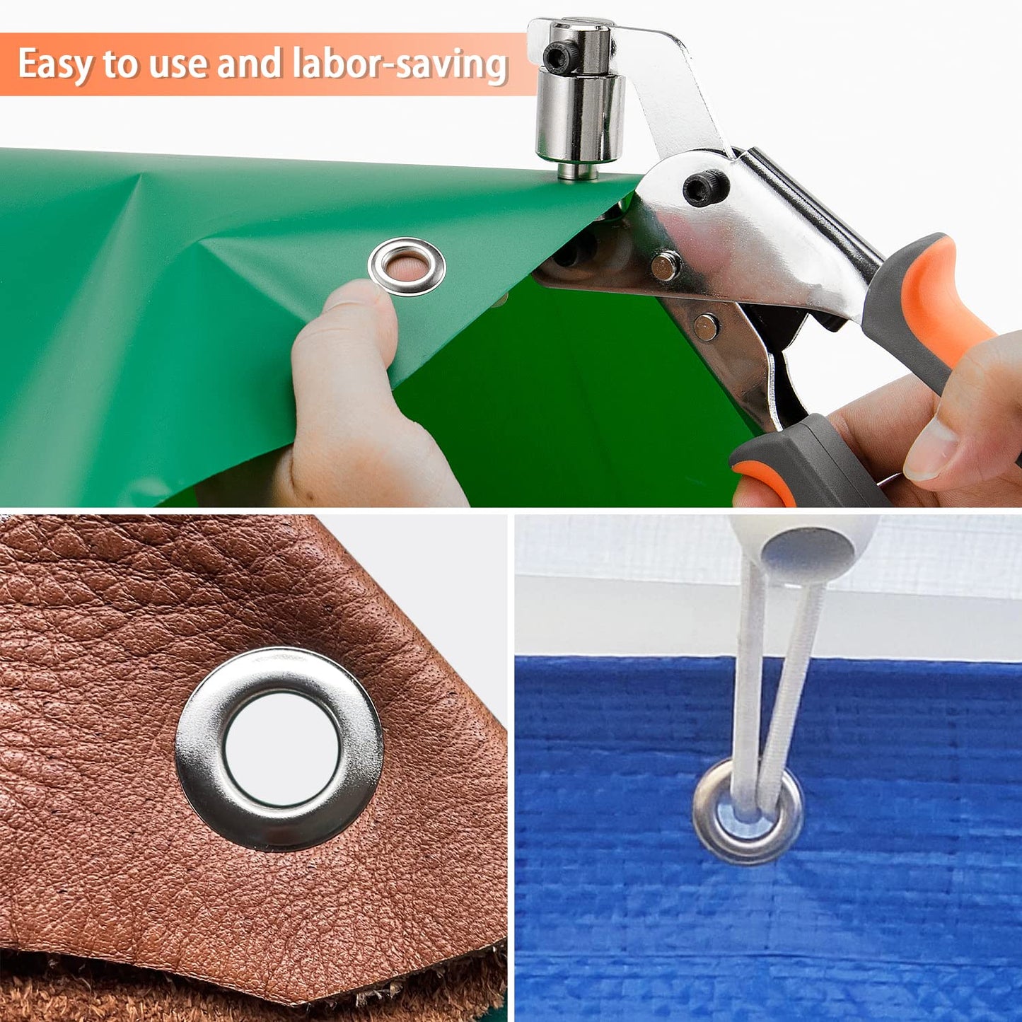 Grommet Tool Kit Eyelet Plier: IMLIKE Handheld Puncher Set with 500pcs 3/8 inch (10mm) Silver Grommets, Manual Eyelet Kits Press Machine for Banner