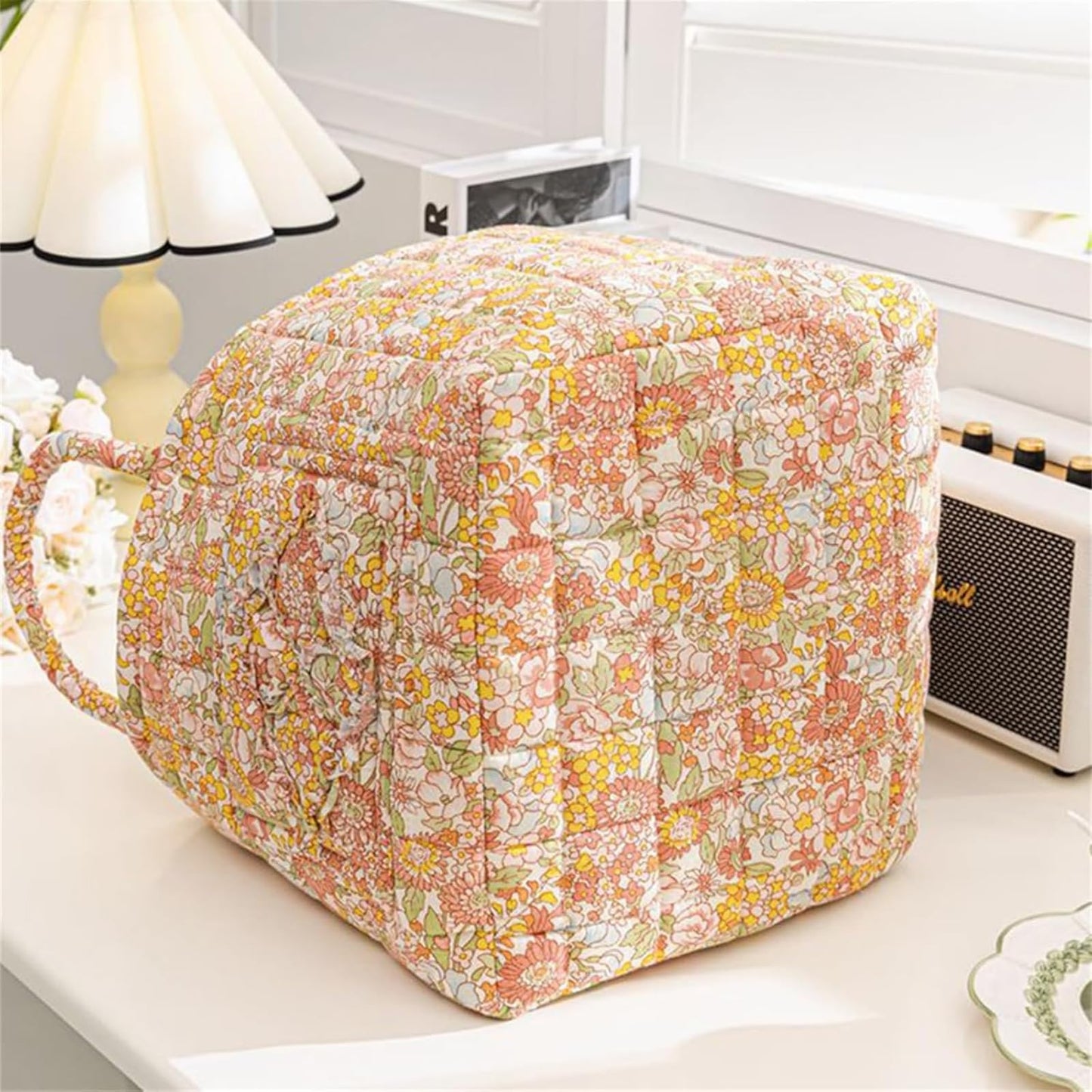 Boho Fabric Storage Basket - Bohemian Style Tote Bag, Boho Floral Laundry Baskets, Large Capacity Fabric Storage Basket for Clothes and Sundries (A)