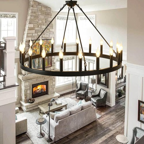 ZBMYRBZJ Black Wagon Wheel Chandelier 40 inch,20-Light Farmhouse Wagon Wheel Chandeliers Round Industrial Ceiling Light fixtures for Outdoor Porch high Ceilings Living Dining Room Foyer Entryway