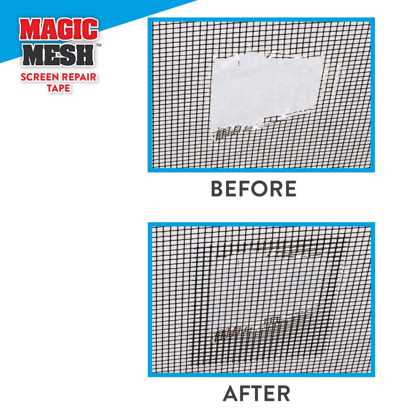 Magic Mesh Screen Repair Tape| Strong Adhesive, Instantly Mend & Repair Holes and Tears in Screen Windows, Doors, RVs & More | Size 9' x 2' (Pack of 1)