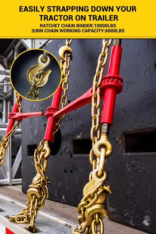 2 Pack Ratchet Chain Binders 5/16'' - 3/8'' | Load Binder with 2 Grab Hooks | Tie Downs for Grade 70 Transport Chain | 6000 Lbs. Safe Working Load- Heavy Duty Ratchet Binders for Towing