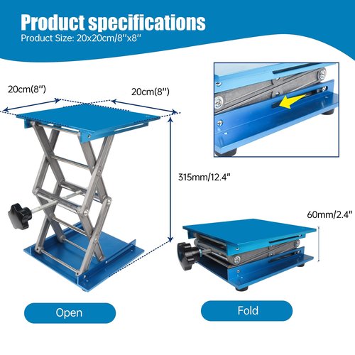 XUNKUANER Lab Jack, 7.87x7.87 inch Aluminum Oxide Lifting Platform Lab Lifter Stand Table Scientific Laboratory Scissor Jack, Vertical Lift Range 80 to 355mm (20x20cm/7.87''x7.87'')