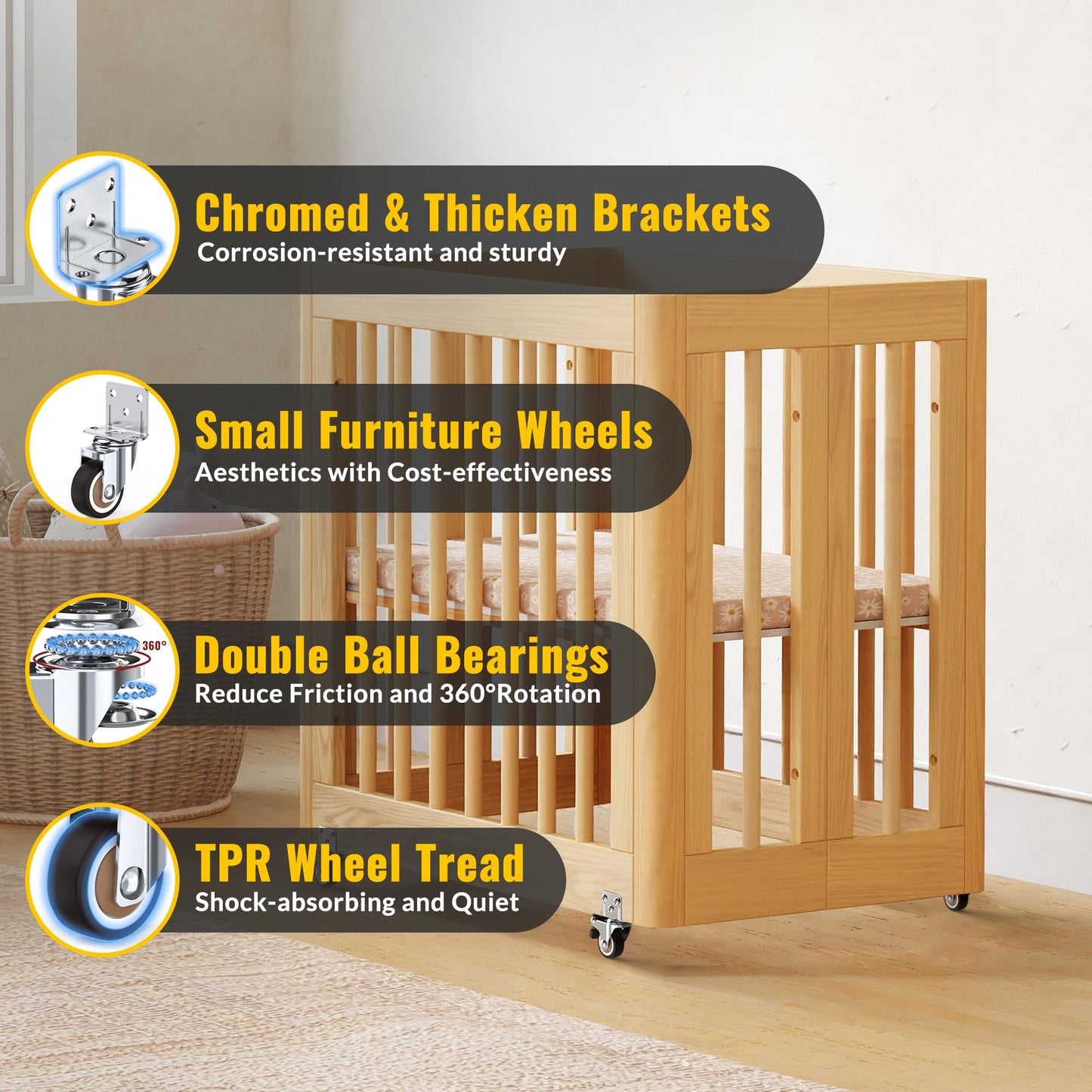 HOLKIE 2 Inch Side Mount Casters Set of 4 Supporting Up to 250 LBS Heavy Duty Furniture Wheels with Thickened L-Shaped Mounting Plate Ideal for Coffe Tables、Plant Stands、Cribs(2 with Brakes)