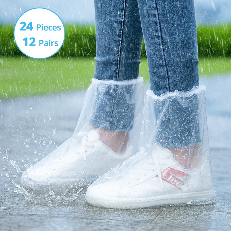Disposable Waterproof Shoe Covers for Rain – Adult Transparent Short Booties, Non-Slip Plastic Rain Shoe Covers, 24PCS (12 Pairs) for Travel, Outdoor, Commuting