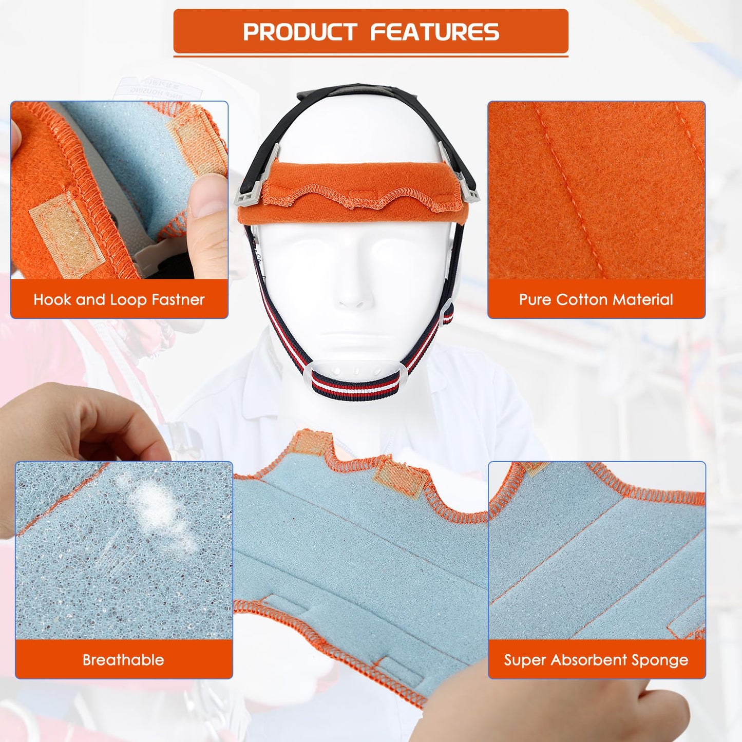 Aolamegs Safe Hard Hat Sweatband- 5PCS Sweat Bands Washable, Hard Hat Liner Replacement, Flame Retardant Cotton Hard Hat Accessories Sweat for Welding Helmet, Construction Hats, Chainsaw Helmet