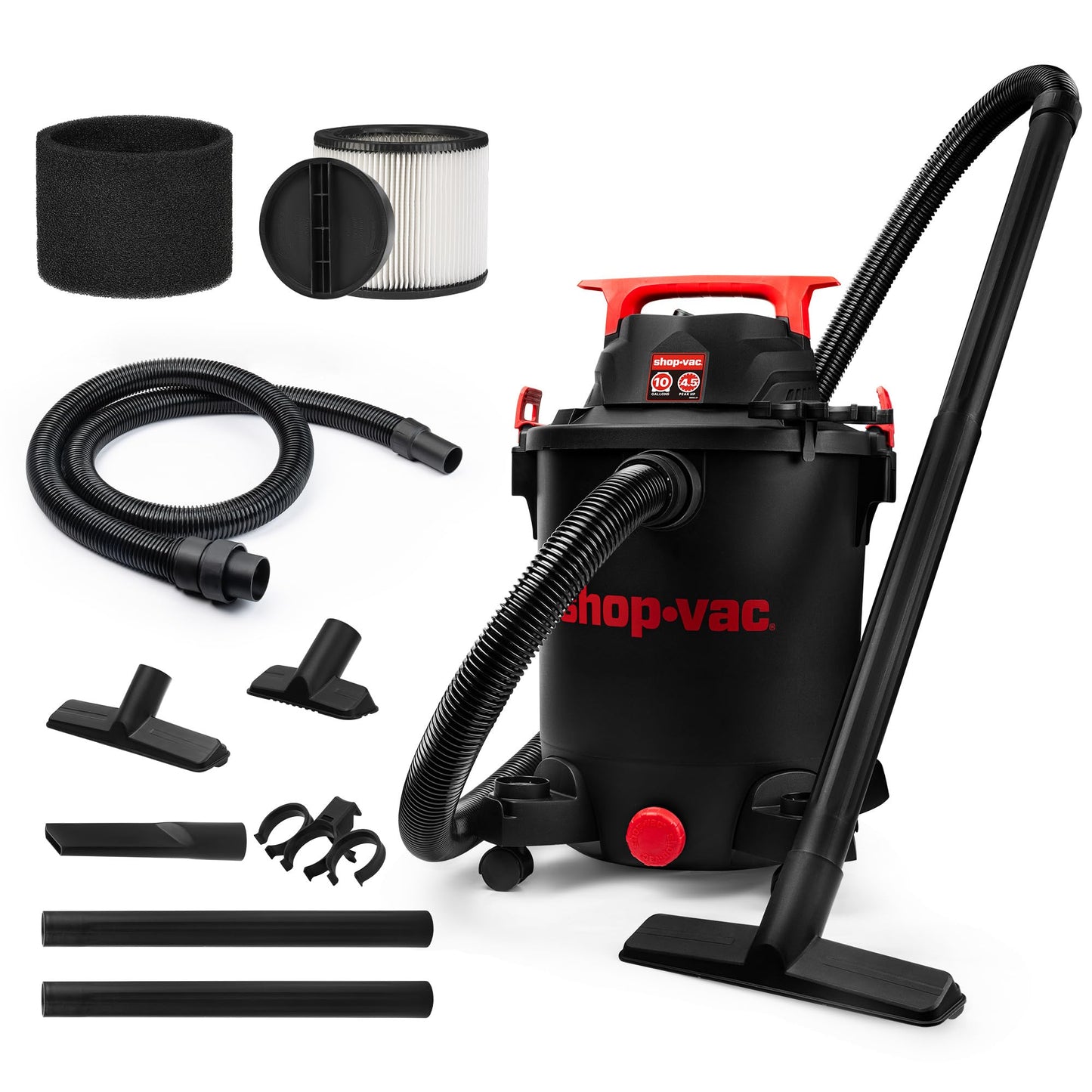 Shop-Vac 5430115 Wet/Dry Vacuum, 10 Gallon, 4.5 Peak HP, 1-7/8 Inch Diameter x 7 Foot Hose, 15 Foot Cord, Ideal for Jobsite, Garage, Workshop & Home