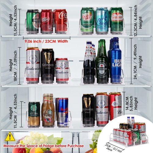 Automatic Soda Can Organizer for Refrigerator Can Dispenser for Beer Soda Seltzer Drink Pop Can Holder Self-Pushing Drink Organizer for Fridge Storage 12 cans of 11.15oz 12oz 16oz 16.9oz