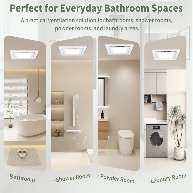 Orvexa Bathroom Exhaust Fan with Light, 140 CFM 1.0 Sone Quiet Bathroom Fan with Light, 12" x 12" Panel, 10" x 10" Ceiling Opening, 4" Duct, 6500K 1200LM LED, Independent Fan & Light Controls