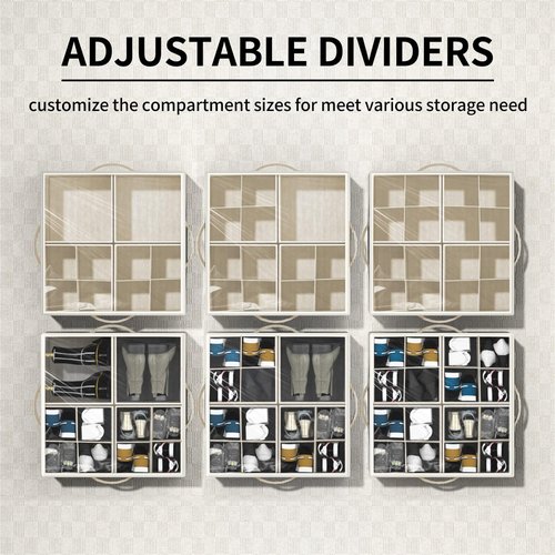 Aokeyee Shoe Organizer for Closet, 2 Pack Foldable Shoe Storage Organizer Box Bin with Adjustable Dividers and Clear Cover, Fits up to 16-32 Pairs (Beige)