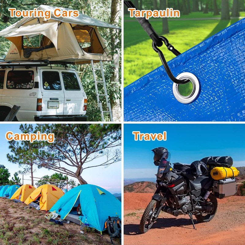 BEXSLE 8 Pcs 24in Bungee Cords with Carabiner Hooks Heavy Duty, Outdoor Black Bungee Straps, Strong Industrial Grade Elastic Bungee Rope for Securing Tarps, Luggage, Tents,Bikes or Garden Tidying