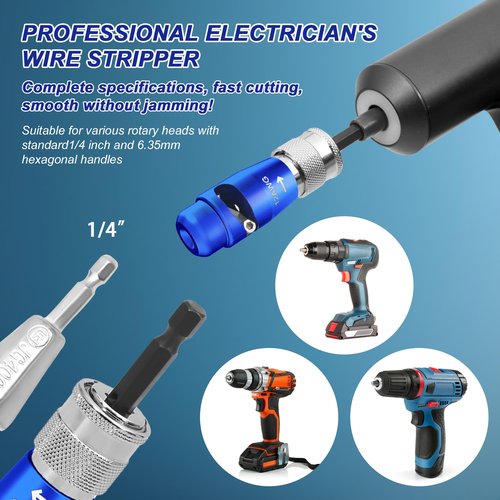 Wire Stripper for AWG,14-12-10-8 Gauge Wire Twister Tool for Drill,Cable Quick Stripping & Wire Twisting Connector Set and 5pcs Wire Connectors Nuts