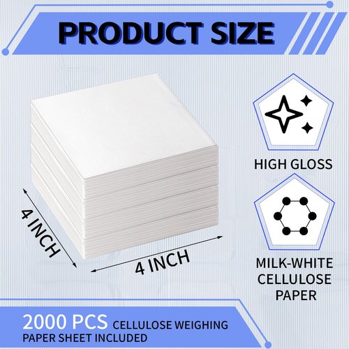 Mooliwe 2000 Pcs Cellulose Weighing Paper Sheet Laboratory Sample Weighing Paper Weigh Papers, Nitrogen Free, Non Absorbing, Non Stick, High Gloss for Scale Measurement Samples Transfer, 4 x 4 Inches
