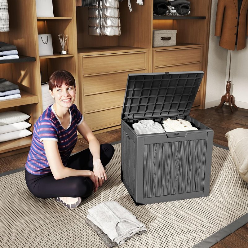 MAIUSCOLI 33 Gallon Outdoor Deck Box, Lockable Waterproof Outdoor Storage Boxes For Garden Tools,Indoor Cushions,Accessories Outside Storage Resin Weatherproof Container(Black)
