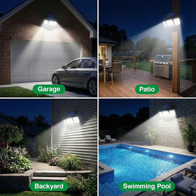 Solar Outdoor Lights Motion Sensor, 2500LM 286 LED Security Flood Lights with Visual Battery & Mode Display, 3 Lighting Modes, IP65 Waterproof 3-Head Wide Angle for Garage, Yard, Patio (2 Pack)