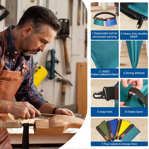 TENGBOOST 4 Pack Tool Pouches With Adjustable Waist Strap - 1680D Oxford Waterproof Multipurpose Tool Pouches - Small Tool Bag With Zipper - Multipurpose Storage Organizer