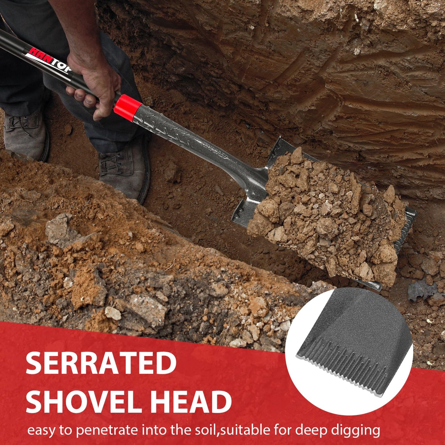 HANTOP Spade Shovel Garden Flat Trenching Shovel for Digging Gardening Planting Edging, 43 inches