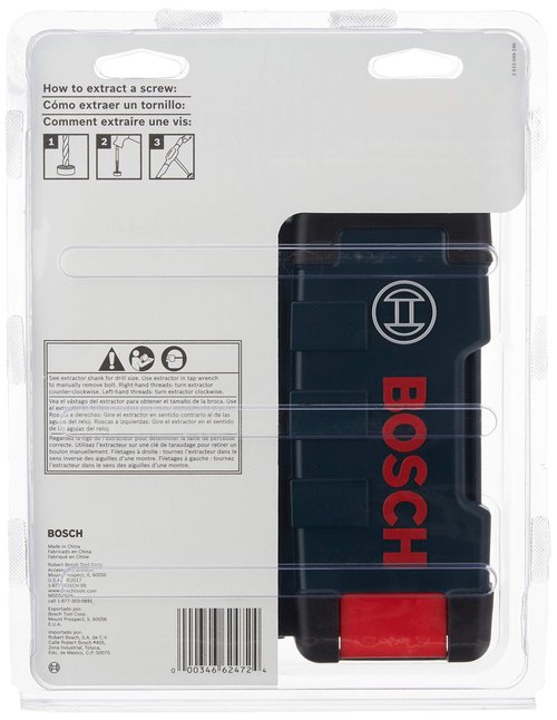 BOSCH BSPE6D 12-Piece Assorted Set Spiral Flute High-Carbon Steel Screw Extractor & Black Oxide Drill Bits Ideal for Removing Stripped Screws, Bolts, Fasteners