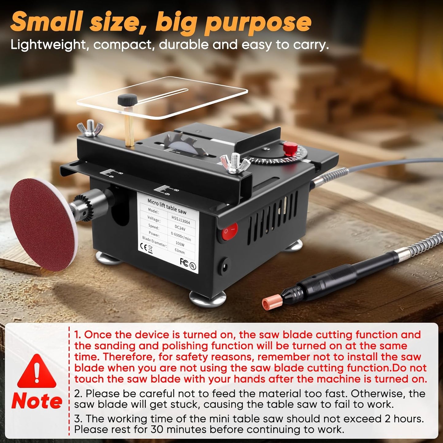 Mini Table Saw, Mini Multi-Functional Table Saw for Crafts, Speed & Angle Adjustable, Cutting | Sanding | Engraving | Drilling All-in-One Machine, for Wood/PCB/Acrylic/Plastic (Liftable & Dark Gray)
