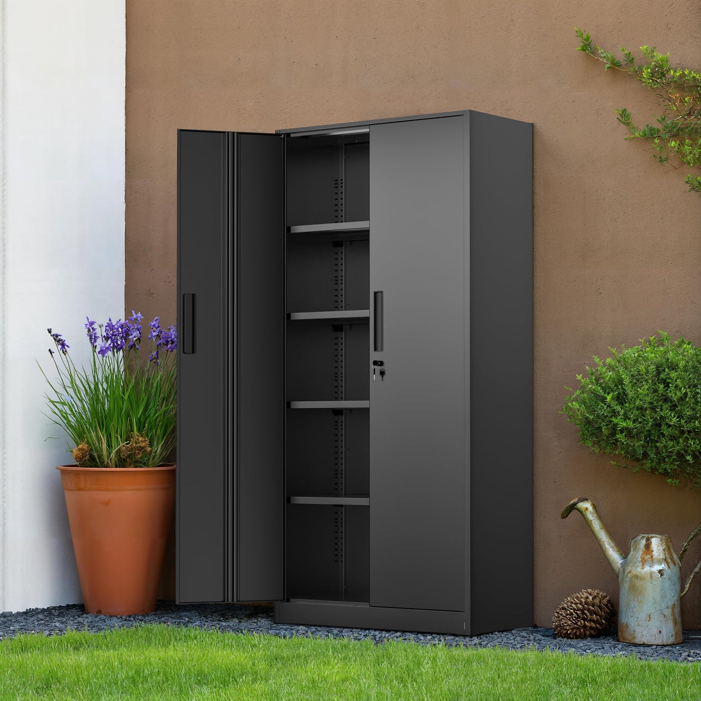 Oakcloud Metal Storage Cabinet Tool Organizer, 72" Lockable Garage Storage Tool Cabinets with 2 Doors and 4 Adjustable Shelves, Locking File Cabinet for Office, Home, School (72“ Standard-Black)