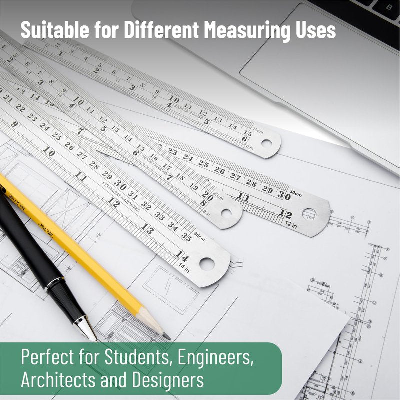 Mr. Pen- Metal Straight Edge Ruler, 4 pcs, 6", 8", 12", 14"