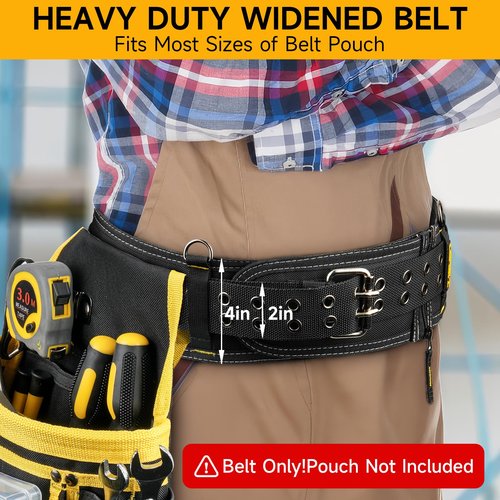 Padded Tool Belt,4-Inch Heavy Duty Tool Belts for Men with 5 Suspenders Ring,Work Belts for Electrician,Carpenter,Construction,Utility Belt,Adjustable Waist 34''-47''(Pouch not Included)