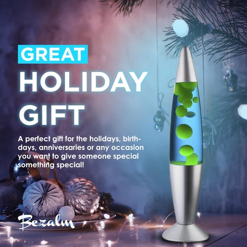 JAMBO BEZALM 16-Inch Beautiful Lamp, Relaxing Night Light Home Decor for Living Room, Office, Bedroom - Magma Lamp (16", Silver Base, Blue Liquid, Yellow Wax)