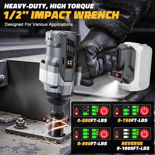 Cordless Impact Wrench 1/2 inch for Dewalt Battery, 1000FT-LBS (1360N.m) Brushless Electric Impact Gun Includes LED Work Light, 2100RPM High Torque Impact Driver, Bare Tool Only