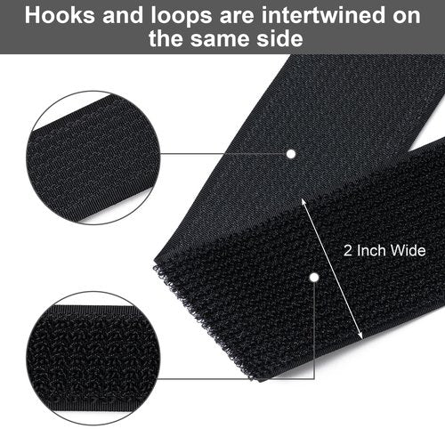 2" x16Ft Hook and Loop Straps with 12 Metal Buckles, Adjustable Fastening Cable Straps, Free Cut Length, Reusable Nylon Cable Ties for Organizer or Storage, 2 inch Wide Black
