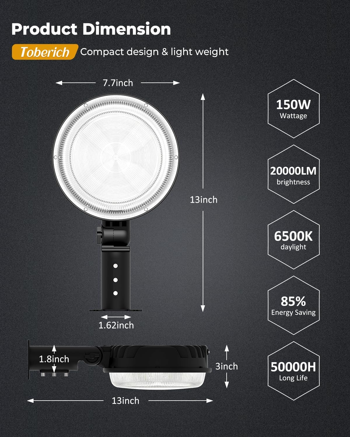 LED Barn Light, 150W 20000LM Yard Area Lights Dusk to Dawn Outdoor Lighting with Photocell 6500K Adjustable Angle Daylight IP66 Waterproof Street Lights for Security/Farmhouse/Garage