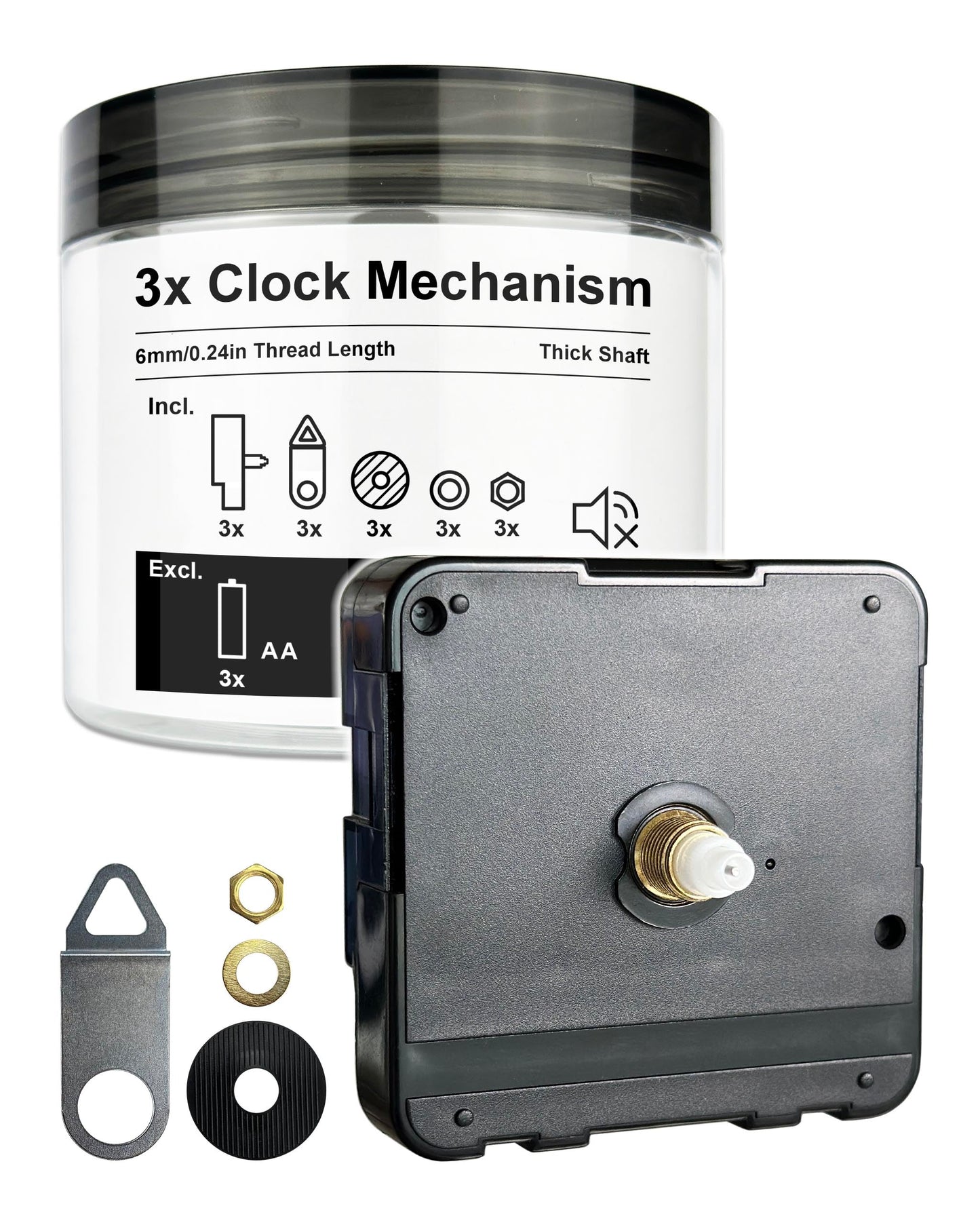 MCDFL Clock Mechanism Replacement 3 Set Quartz Movement Silent AA Battery Operated Non-Ticking Powered Wall Watch Motor DIY Time Zone Clocks Making Works Repair Parts Kit 6mm/0.24in Thread Length 227S
