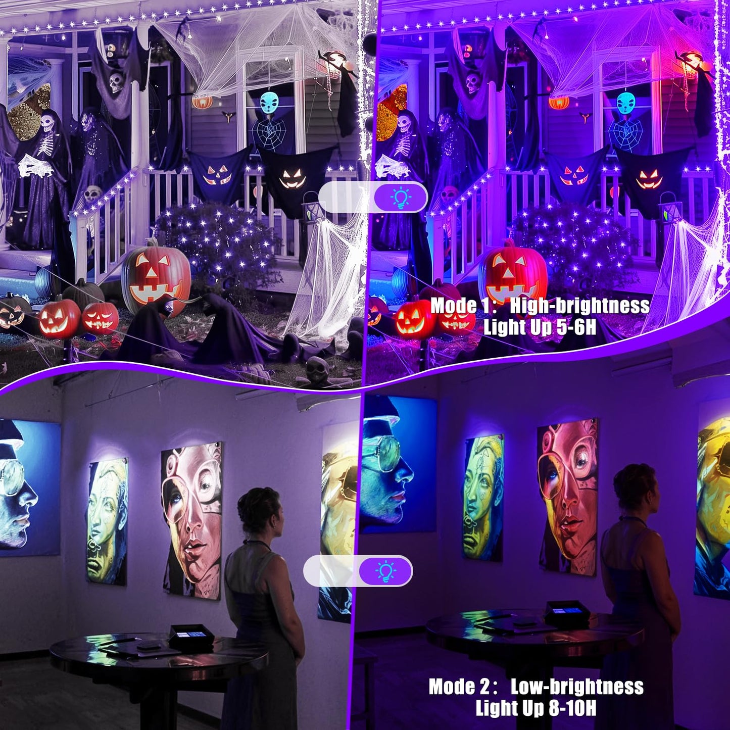 T-SUN Rechargeable Black Lights, Battery Powered Black Light for Fishing Portable Work Light for Glow Party Body Paint Fluorescent Poster Neon Party 2 Packs